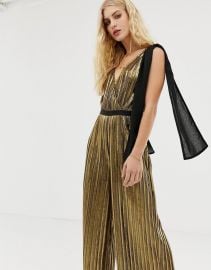 Moon River metallic wide leg jumpsuit with bow shoulders   ASOS at Asos